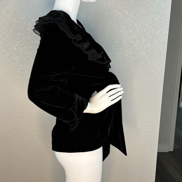 Size M Velvet Wrap Top Jacket Whimsigoth Y2K Ruffle 90s Goth Holiday Glam Black - Picture 7 of 8